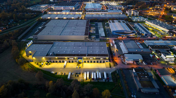 istock Industrial district at dusk - aerial view 1441711519