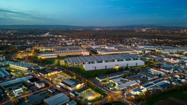 istock Industrial district at dusk - aerial view 1441711528