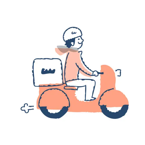 Vector illustration of man delivering on a motorcycle