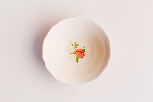 Closeup of porcelain bowl from above
