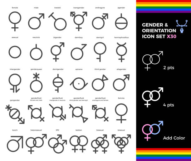 성별 및 방향 벡터 기호 집합입니다. 성적 지향 및 성별 아이콘 표시. lgbtq+ 그래픽 요소 - 성별 기호 stock illustrations