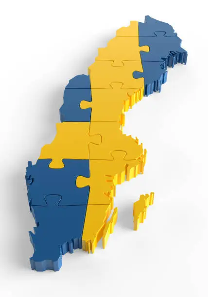 Flag Colors Puzzle Sweden Map Design. 3d Rendering
