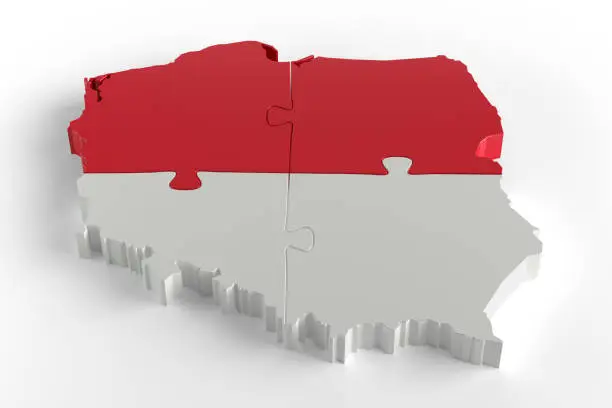 Flag Colors Puzzle Poland Map Design. 3d Rendering