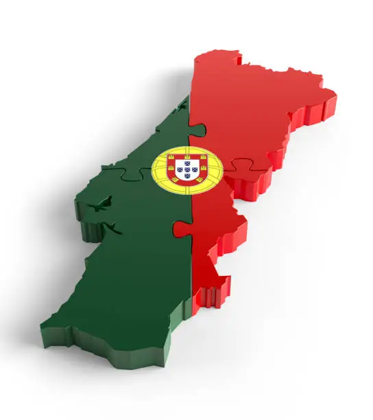 Flag Colors Puzzle Portugal Map Design. 3d Rendering