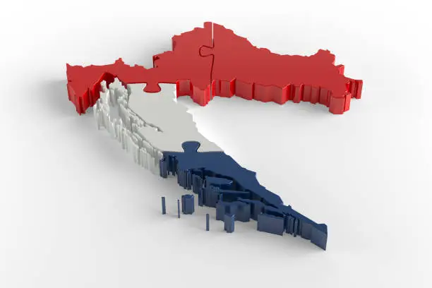 Flag Colors Puzzle Croatia Map Design. 3d Rendering
