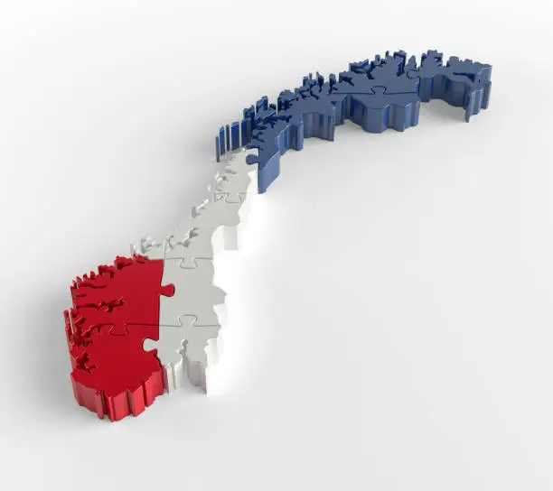 Flag Colors Puzzle Norway Map Design. 3d Rendering