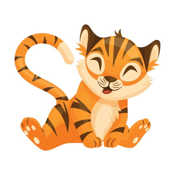 Zabawne Wesołe Dziecko Tygrys Rysunek Postać Wektorowa Ilustracja  Pomarańczowe Zwierzę Z Uroczym Pyskiem Siedzącym Machającym I Uśmiechającym  Się Symbol 2022 Roku - Stockowe grafiki wektorowe i więcej obrazów 2022 -  iStock