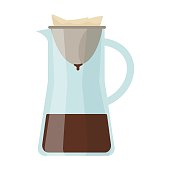 istock glass coffeemaker with paper coffee filter. Vector illustrations of modern or retro equipment for espresso and moka drink 1441720537