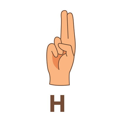 H In Asl Hand Showing Letter H Sign Language Alphabet Vector Illustration Finger ...
