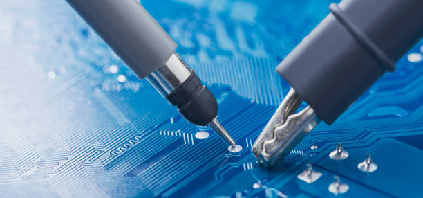 istock Measuring electronic signal using oscilloscope on the PCB. Electronics repair and digital technology. 1441723773