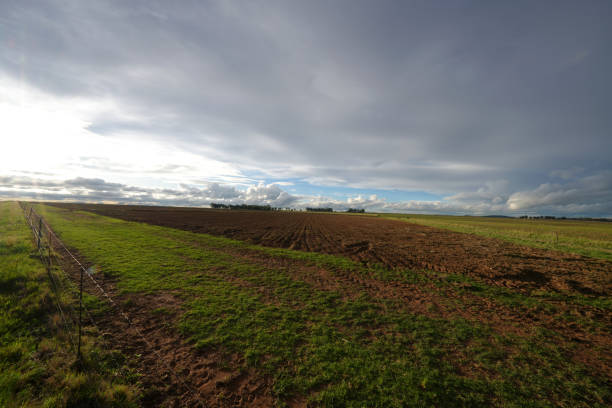 istock Beautiful sunset over farmlands with stunning clouds forming with a storm 1441724791