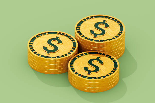istock Gold Dollar coin stack on the pastel green background. 3D render, Isometric illustration. CBDC - Central bank digital currency, Online Internet Banking concept. 1441727766