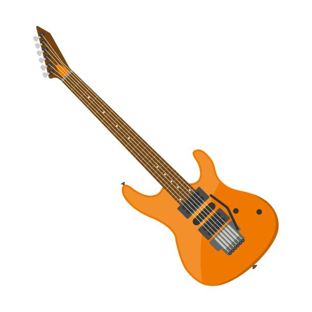 istock orange asymmetric electric guitar cartoon vector illustration. Colorful musical instrument for entertainment or rock band on white background 1441729406