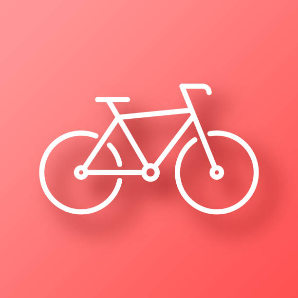 자전거. 그림자가 있는 빨간색 배경의 아이콘 - bicycle racing bicycle isolated red stock illustrations