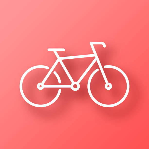 велосипед. значок на красном фоне с тенью - bicycle racing bicycle isolated red stock illustrations
