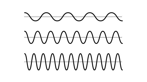 sinusförmige signale eingestellt. black curve schallwellen sammlung. sprach- oder musik-audio-konzept. pulslinien. elektronische funkgrafik mit unterschiedlicher frequenz und amplitude. vektor - vu meter stock-grafiken, -clipart, -cartoons und -symbole