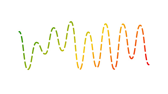 Colored curve sound wave. Voice or music audio signal. Dotted sinusoid line. Electronic radio graphic. Vector
