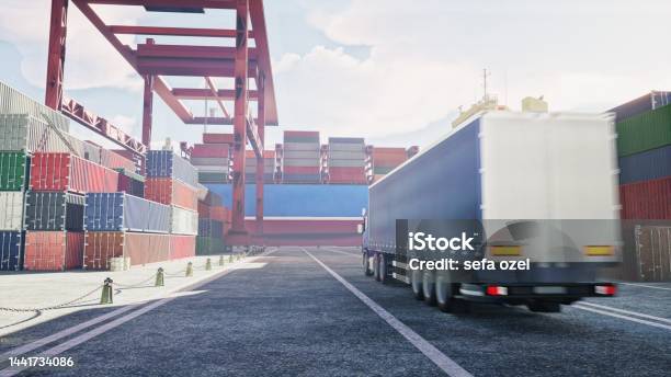 Port Container Transportation Stock Photo - Download Image Now - Freight Transportation, Pick-up Truck, Station