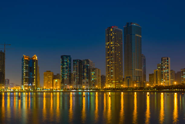 General view of modern buildings in Sharjah SHARJAH, UAE - NOVEMBER 01, 2013: General view of modern buildings in Sharjah. It is the most industrialized emirate in UAE. emirate of sharjah stock pictures, royalty-free photos & images