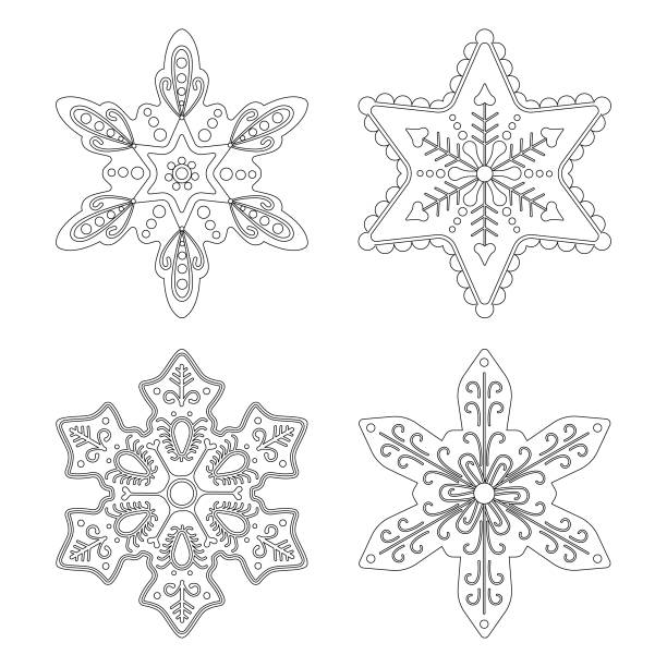 Snowflakes silhouettes Snowflakes silhouettes ready for coloring or laser cutting. frozen coloring pages stock illustrations