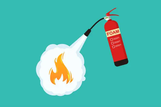Vector illustration of Red fire extinguisher illustration and blazing fire