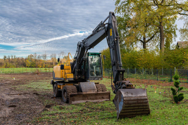 istock Big yellow excavator at the construction site. 1441735124