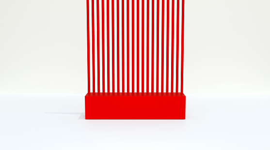 Striped red empty product presentation podium platform on the white background