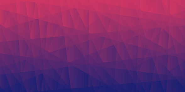 Modern and trendy abstract geometric background. Beautiful polygonal mosaic with a color gradient. This illustration can be used for your design, with space for your text (colors used: Red, Pink, Purple, Blue). Vector Illustration (EPS10, well layered and grouped), wide format (2:1). Easy to edit, manipulate, resize or colorize.