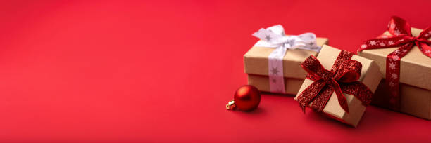 istock Christmas gift boxes with red ball. 1441741845