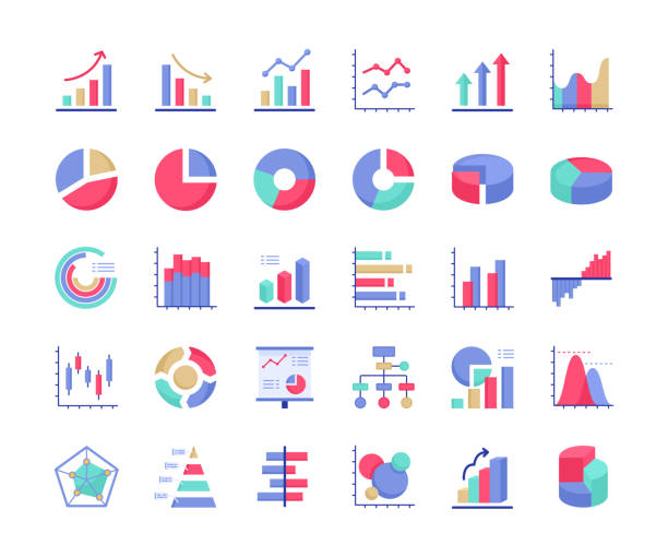 diagramm und diagramm. flache symbole. vektordarstellung. - liniendiagramm stock-grafiken, -clipart, -cartoons und -symbole