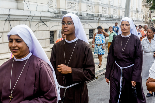 Salvador, Bahia, Brazil - May 26, 2016: Nuns participate in the Corpus Christ procession in the city of Salvador, Bahia.