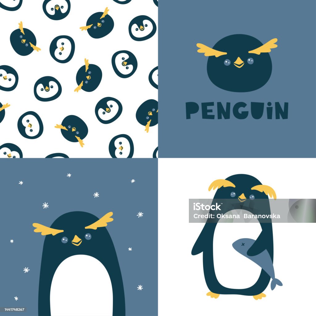 Pengu Vector Cute Vector Collection With Penguin Seamless Pattern And Animal ...