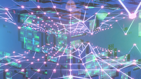 digital cube,  processor, cyberspace