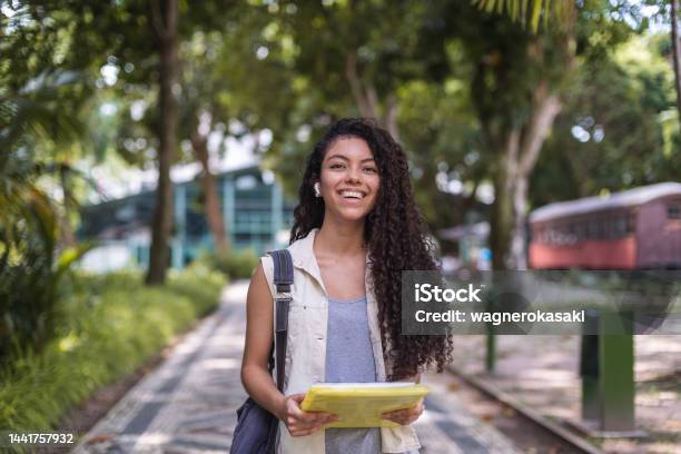 Outdoor Portrait Of A Female University Student Stock Photo - Download Image Now - University Student, Young Adult, One Woman Only