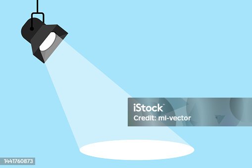 istock Banner spotlight background. Spotlight shining. Vector flat spotlight on blue background. Searchlight icon. Vector illustration 1441760873