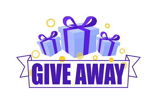 Giveaway, enter to win. Gift box with lettering Giveaway. Win a prize giveaway. Post template. Poster template design for social media post or website banner