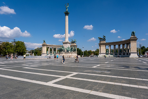 Budapest, Hungary - 3 September 2022: Millenium monument on the Heroes Square - Hosok Tere