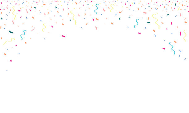 tło gratulacyjne z kolorowym konfetti na białym tle - streamer celebration anniversary backgrounds stock illustrations