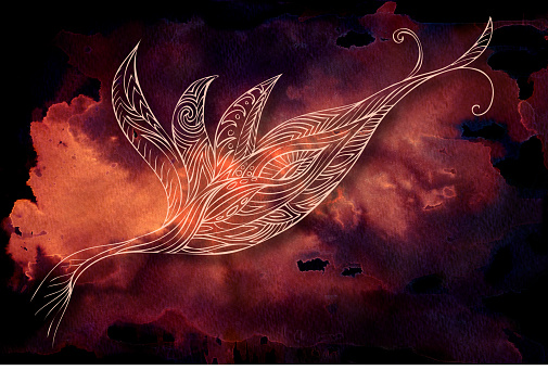 flying over a fiery cloud, handmade art
