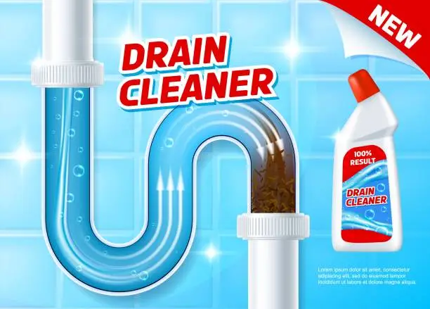 Vector illustration of Pipe drain, siphon clog cleaner product banner
