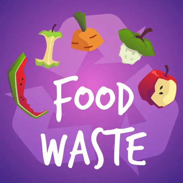 Vector illustration of Squared banner about food waste flat style, vector illustration