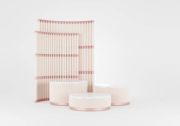 istock 3D render of cream color podium with white background. 1441781374
