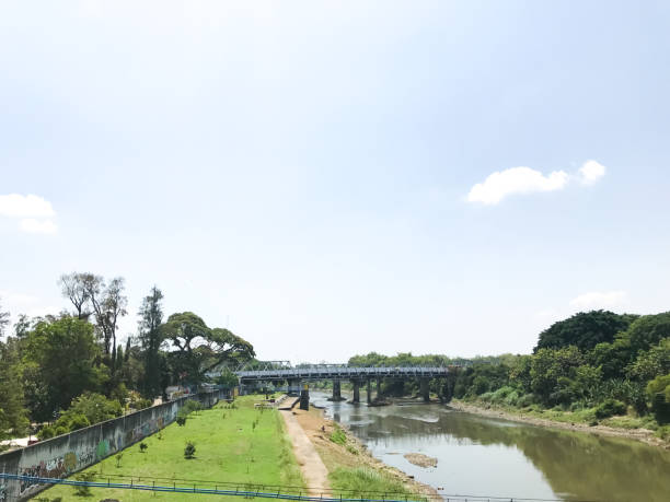 A pedestrian bridge for public transportation under the Bengawan Solo river Indonesia