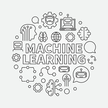 Machine Learning Clip Art Machine Learning Vector Round Illustration In Thin Line Style Stock ...