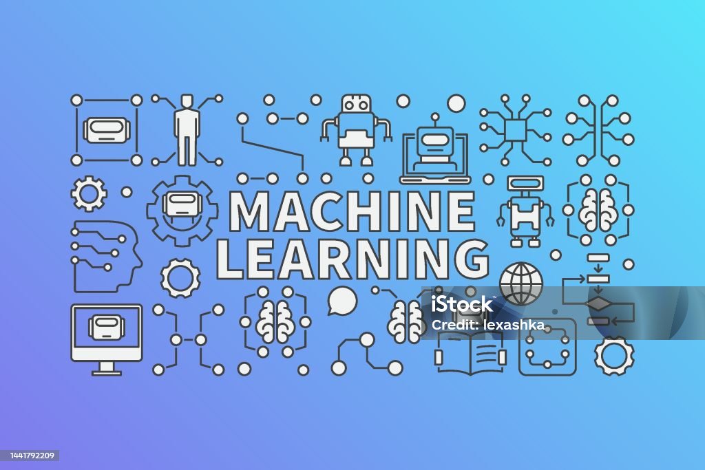 Vector Machine Learning Banner Or Illustration On Blue Background Stock ...