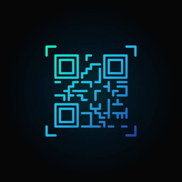 파란색 qr 코드 스캔 벡터 아이콘 또는 어두운 배경에 디자인 로고 - qr code coding technology luminosity stock illustrations