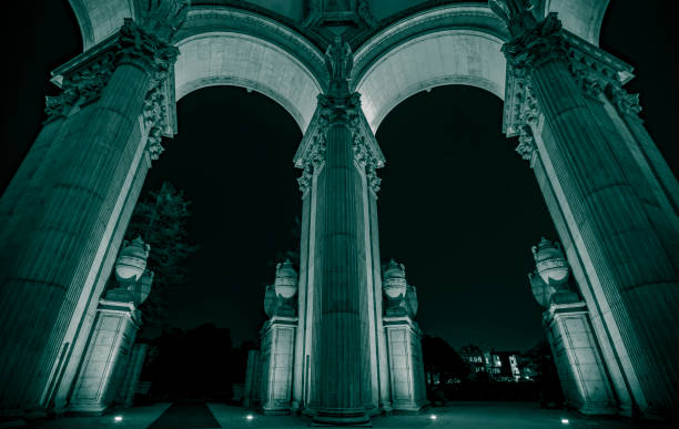 Art museum in San Francisco columns at night