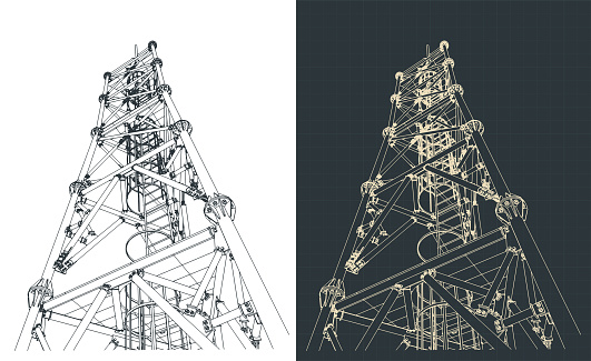 Stylized vector illustration of telecommunication tower blueprints
