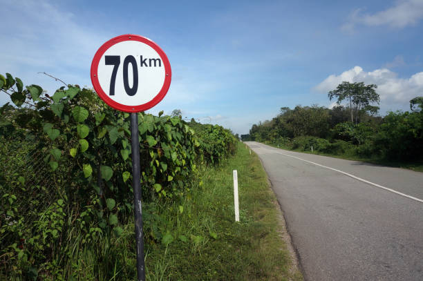 istock Signs on the limited speed highway 60km 1441799901