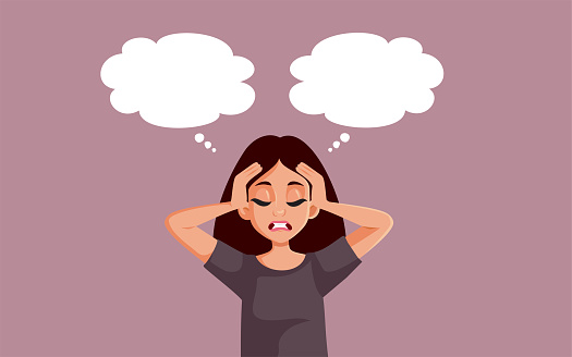 Exhausted Woman With Multiple Thinking Bubbles Feeling Overwhelmed exhausted-woman-with-multiple-thinking-bubbles-feeling-overwhelmed